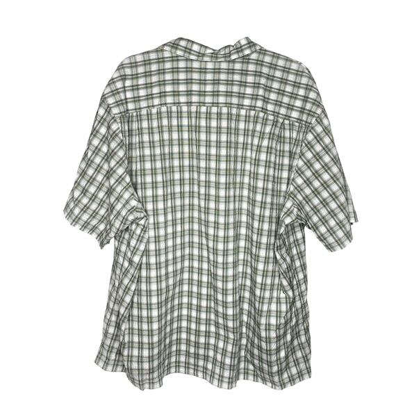 Van Heusen AIR Short Sleeve Plaid Crinkle Button Down Shirt XXL Green White Mens - Picture 9 of 9